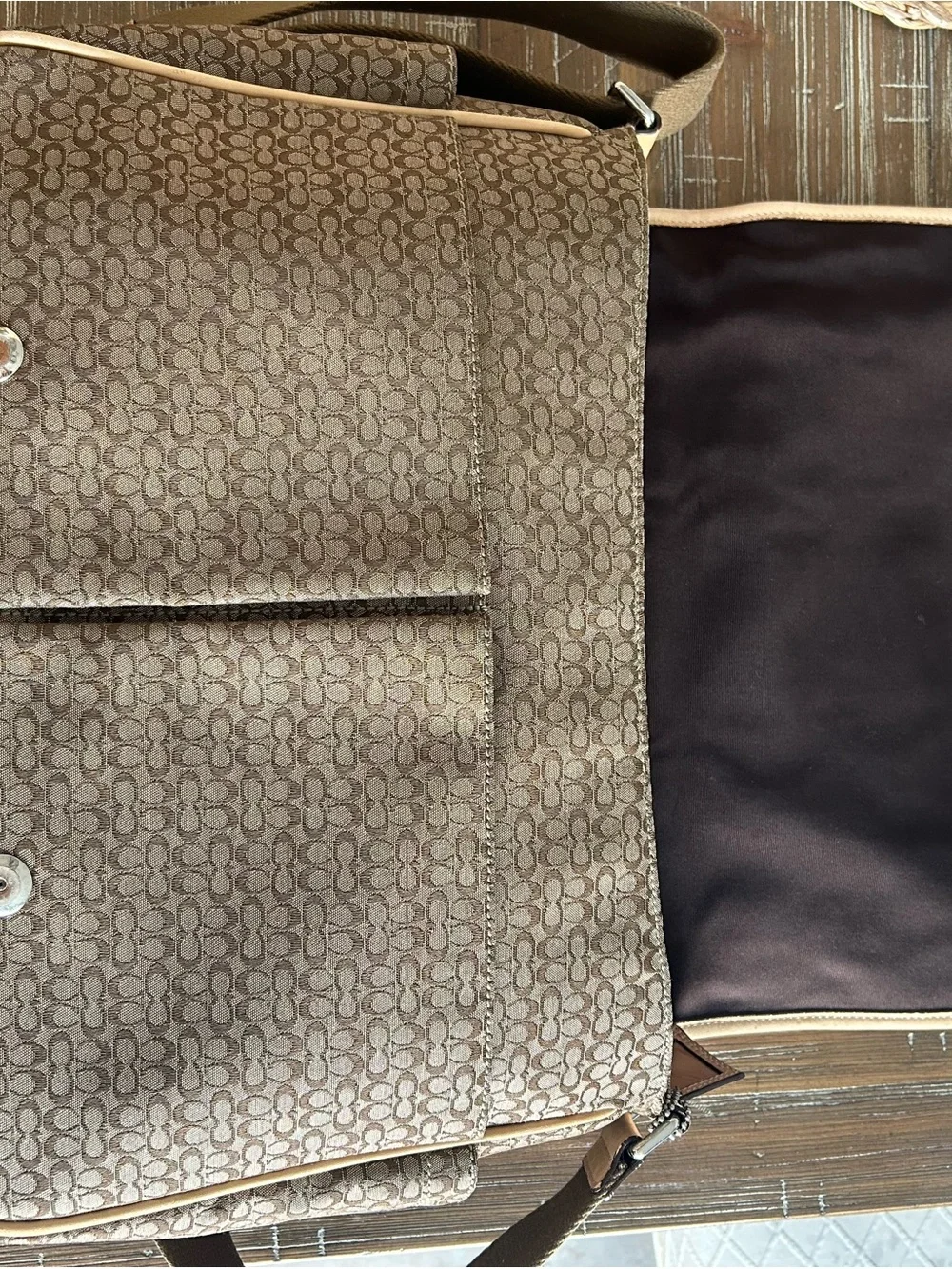 Coach Signature Canvas Laptop Messenger in Brown with Tan Trim